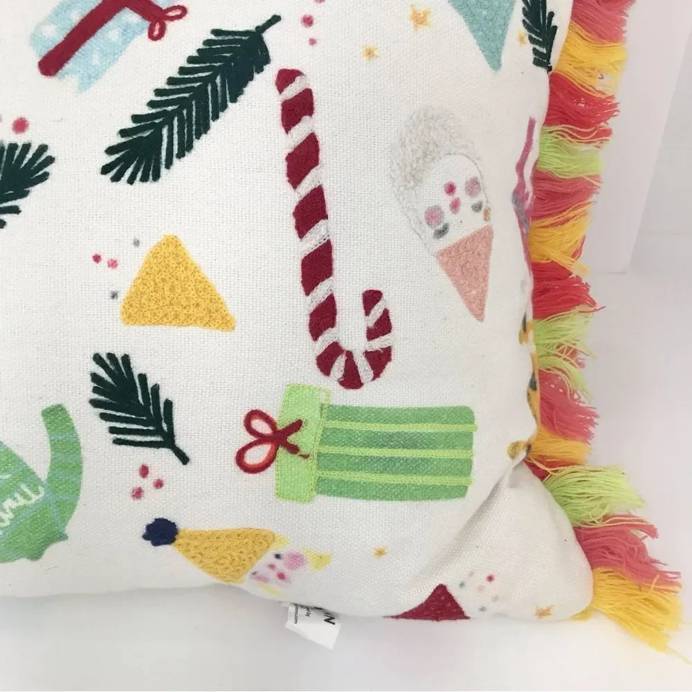 Joann Colorful Tassel Holiday Themed Embroidered Christmas Accent Pillow